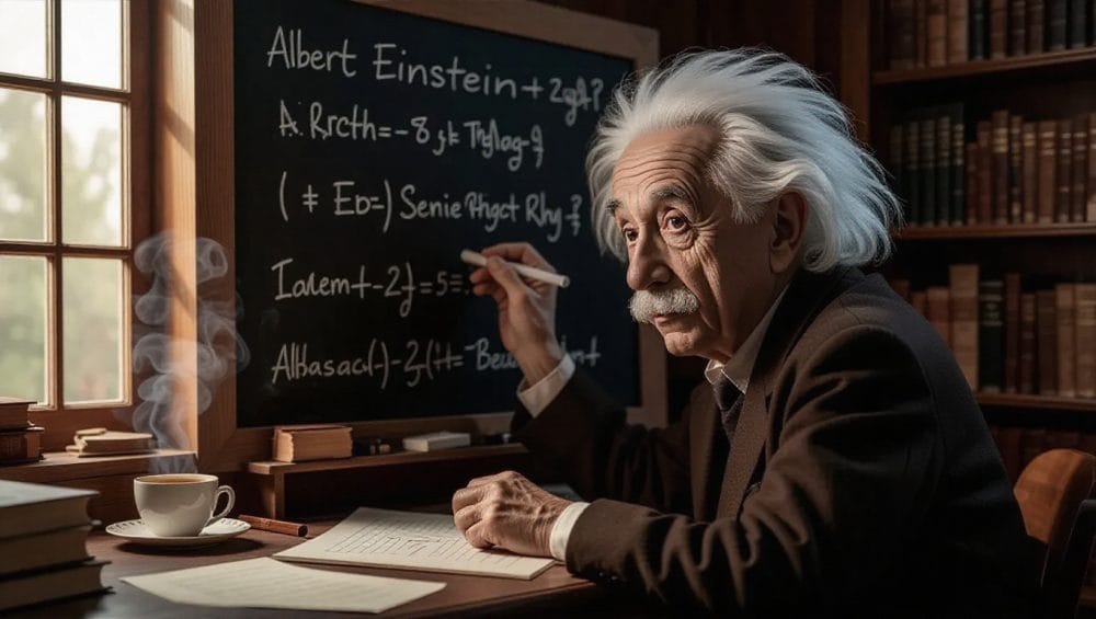 albert einstein escribiendo en un pizarron