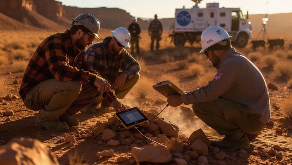 geologos explorando el suelo en busca de hidrogeno natural