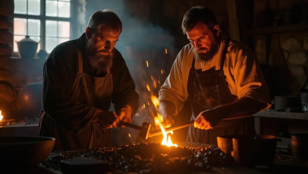 hombres forjando acero