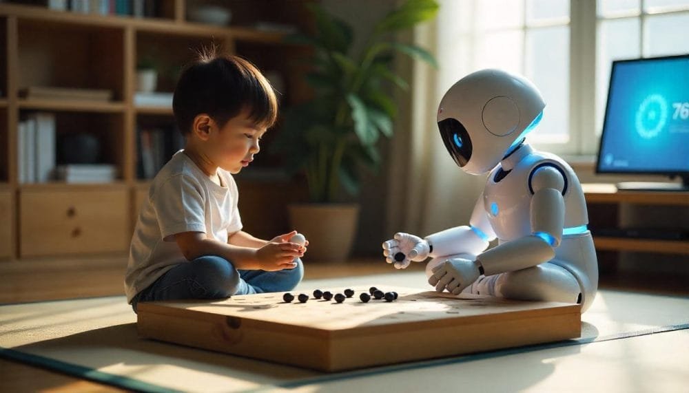 niño jugando go con robot