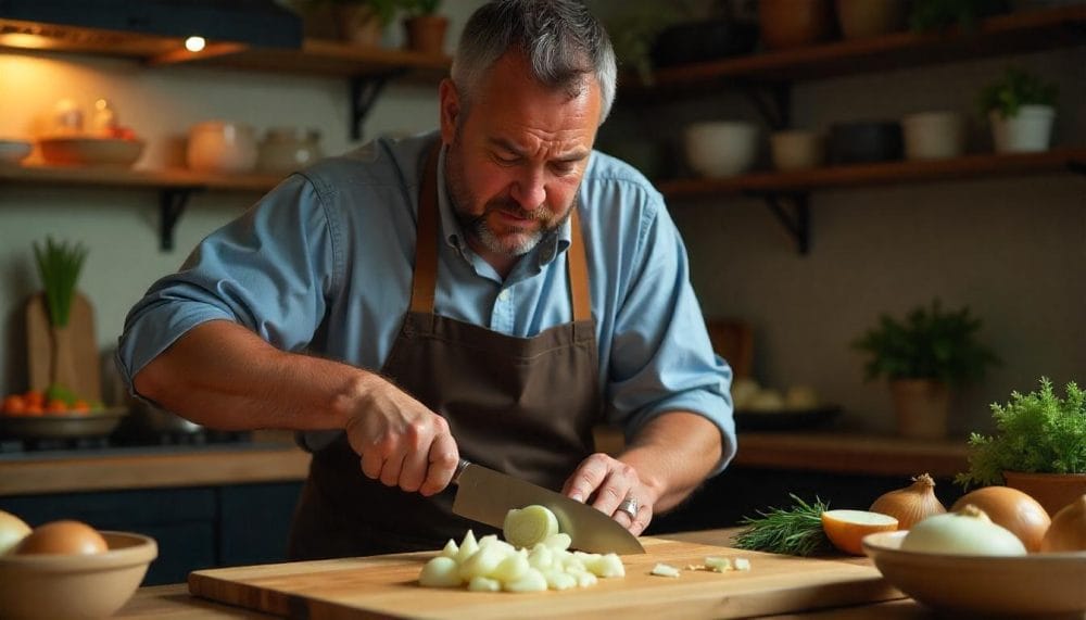 persona picando cebolla