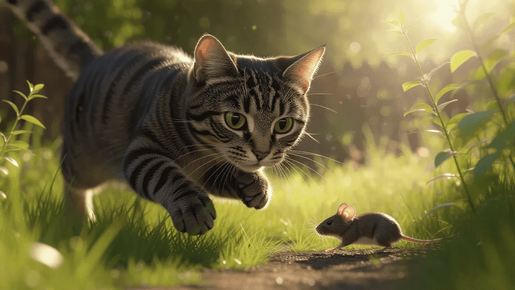 un gato cazando un raton